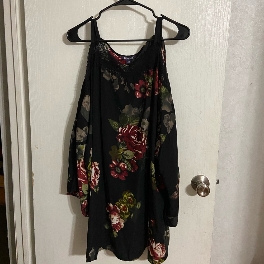 Roaman’s Floral Cold Shoulder Blouse
